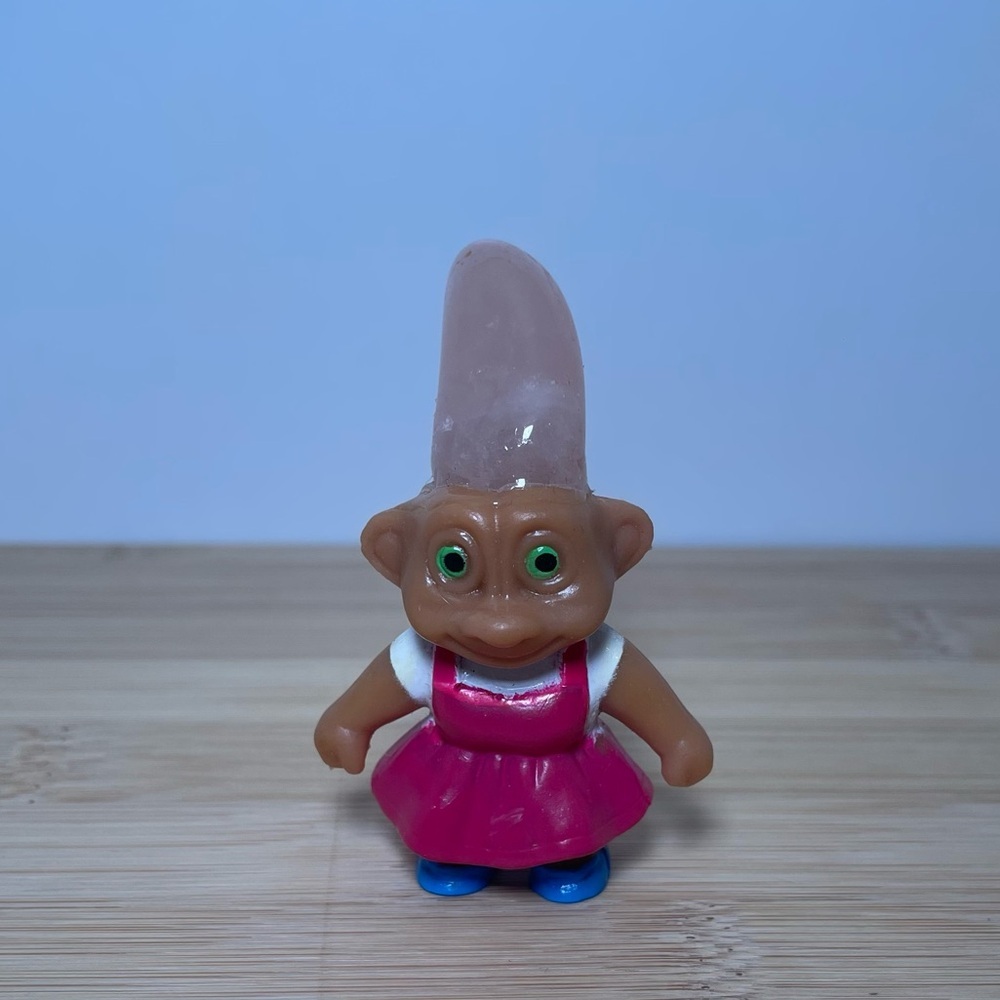 Pink Dress Troll Figurine with Rose Quartz Hair Charm